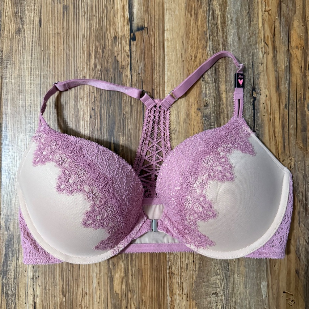 NWT Victoria's Secret Dream Angels Bra Womens 36D Pink Lace Racerback Push-Up